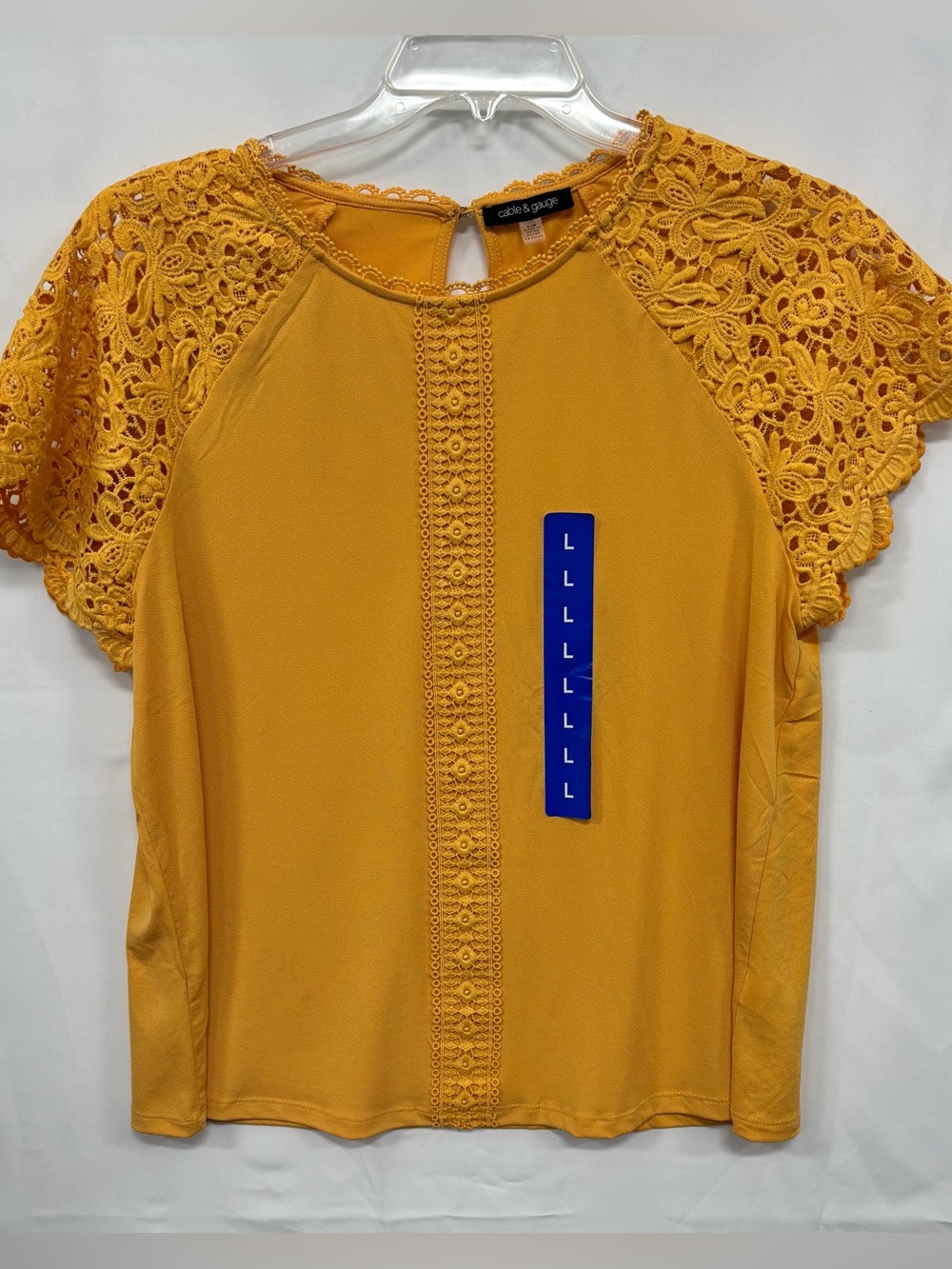 Cable & Gauge Mustard Crochet Sleeve Blouse